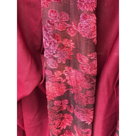 Roaman's Open Front Light Sweater Red Burn Out Velvet Scarf Tie Womens Sz XL - Picture 2 of 6